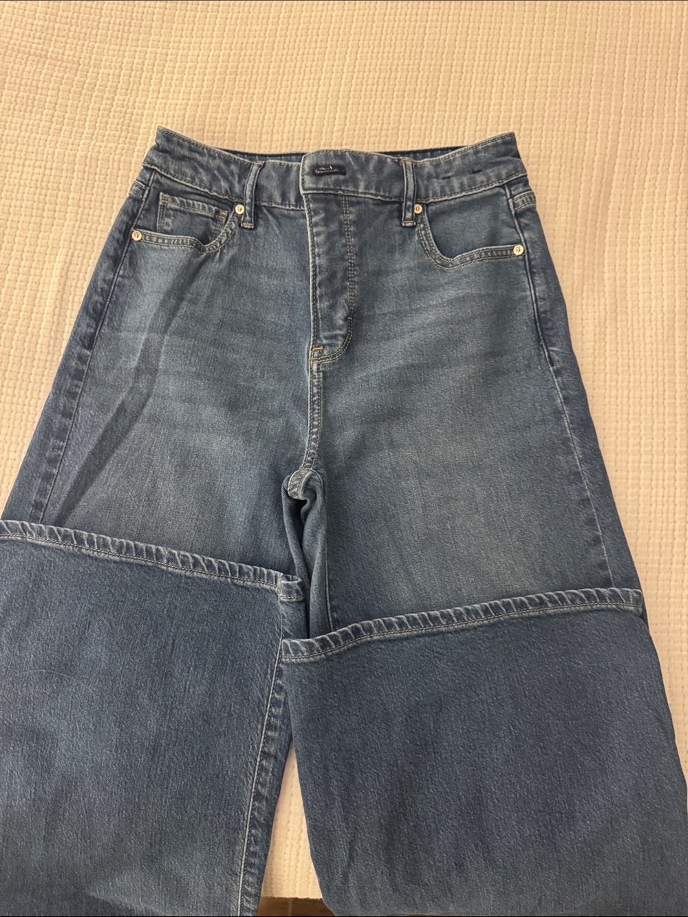 White House Black Market Wide-Leg Patch Knee Jeans - Blue
